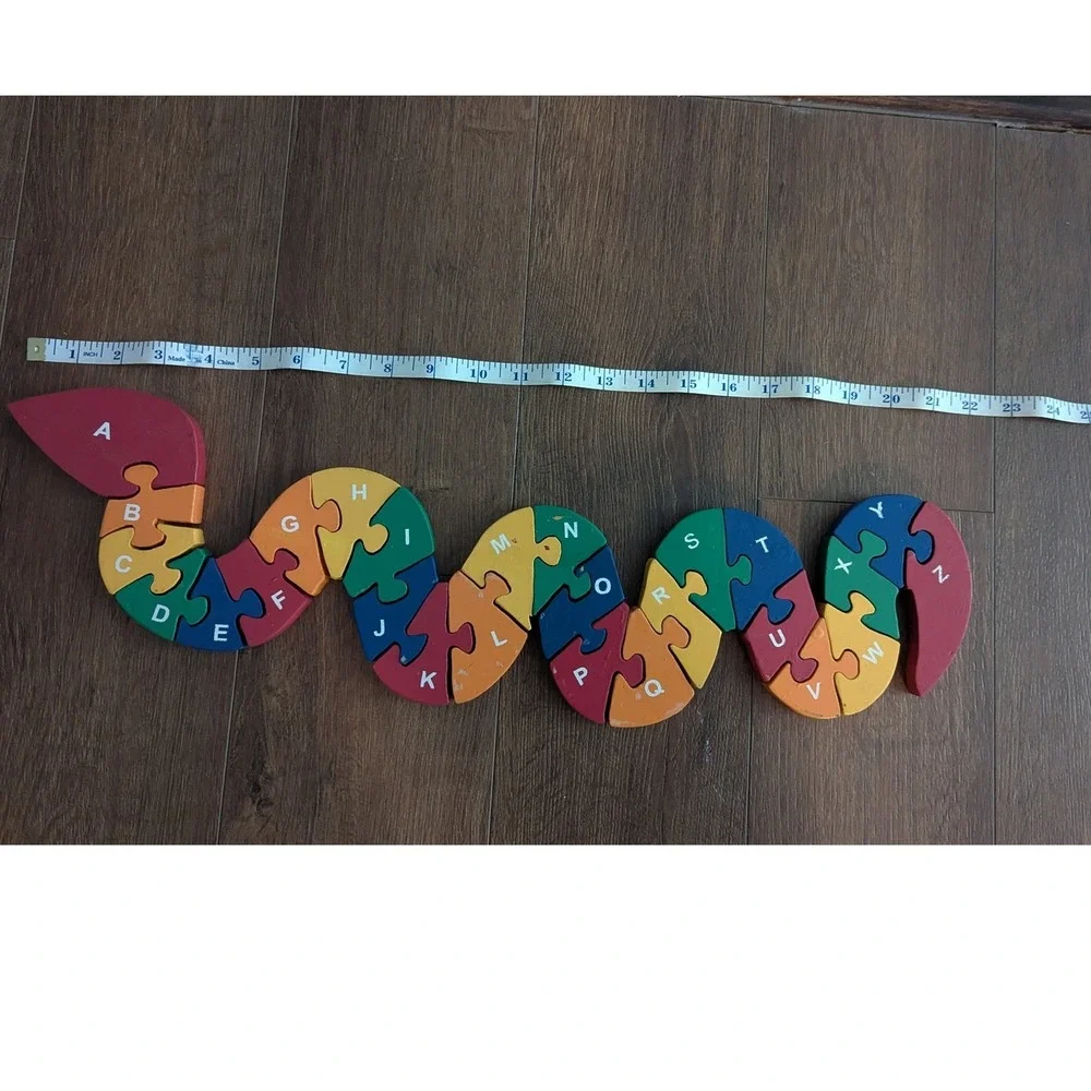 Wooden Alphabet Snake Puzzle Multicolor ABC Learning Educational Toy Kids 23in